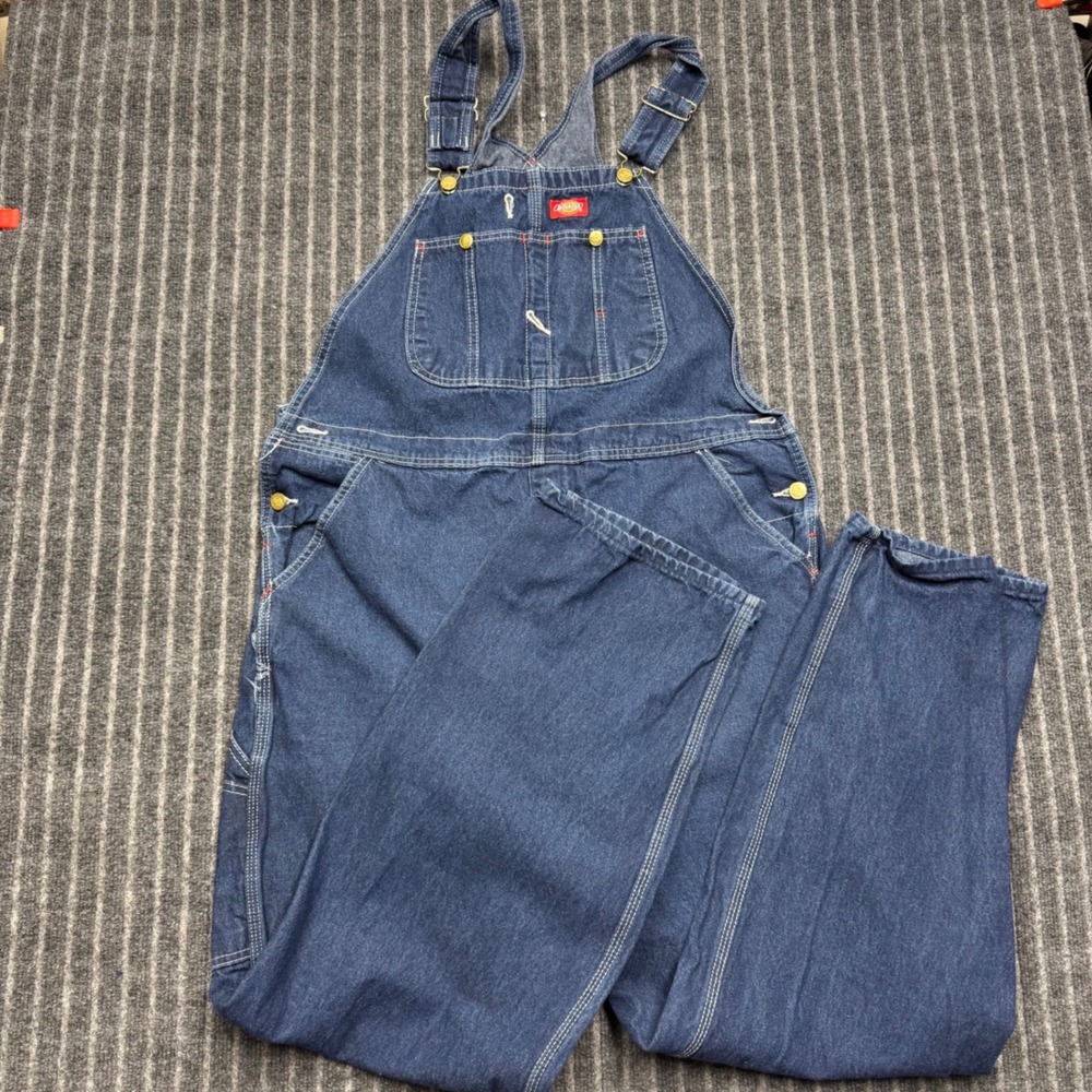 Dickies Mens Denim Bib Overalls 36x32 Indigo Blue Cotton Carpenter Workwear